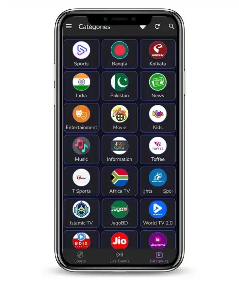 Tv Channels in SportzX app